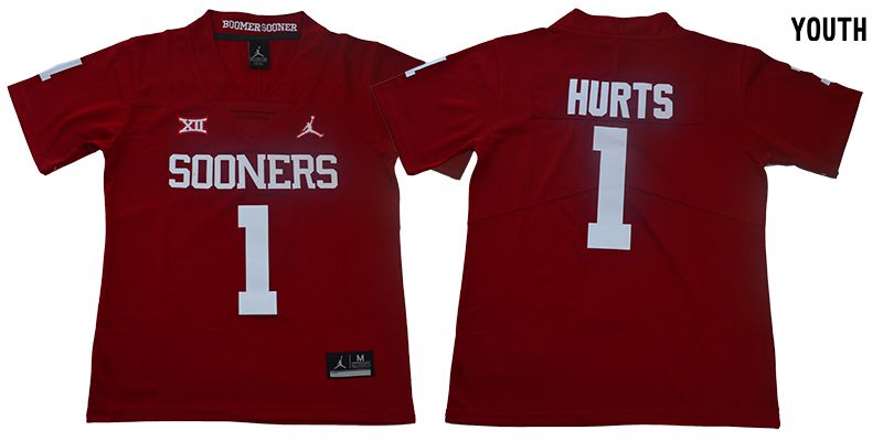 Youth Oklahoma Sooners 1 Hurts Red NCAA Jerseys